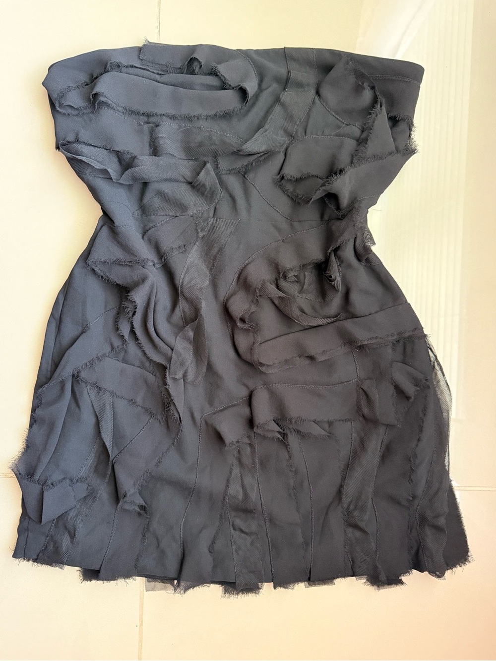 Zara Black Strapless Textured Raw-Edge Mini Dress Size XL